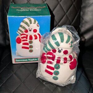 NEW Kmart Vintage Snowman Napkin Holder Ceramic Christmas Tabletop Table Festive